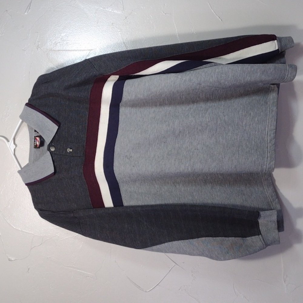 Flawed Vintage USA Olympics Striped Gray and Burgundy Polo Sweatshirt Men's XXL
